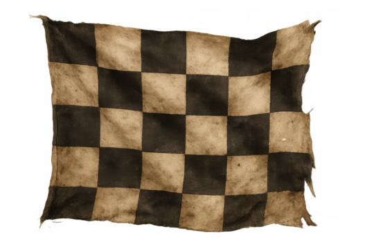 Vintage grunge checkered flag creating a racing, success, finish line, or competition concept on transparent background