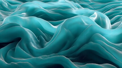 Obraz premium Flowing turquoise fabric texture with subtle light reflections and intricate detail, perfect for modern backgrounds and digital art
