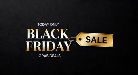 Black Friday Sale Today Only Grab Deals Gold Price Tag Black Leather Background Poster