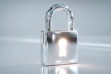 A shimmering metallic padlock with a glowing keyhole, symbolizing strong digital data security and protection.