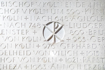 stone-carved Chrism symbol, the famous monogram of Christ.