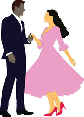 Couple in formal attire dancing, man in suit, woman in pink dress Keywords: couple, dancing, formal, man, woman, suit, dress, pink, elegant, romance