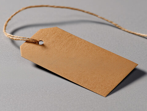 Simple brown tag on a gray surface for labeling, crafting, or organizing items in various settings
