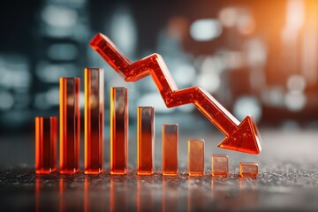 Red downward arrow and bar chart depicting a steep market decline.