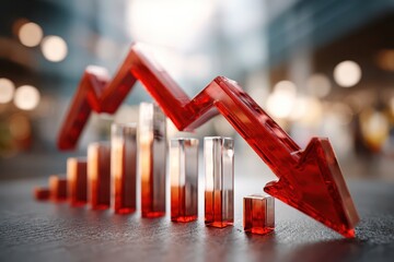 Dramatic red arrow symbolizing financial market decline and economic crisis