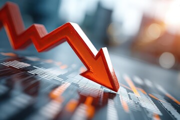 Red arrow pointing down on a financial chart, symbolizing economic crisis.