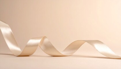Elegant Ivory Satin Ribbon Flowing Gently Across a Soft Cream Background with Subtle Lighting and Texture