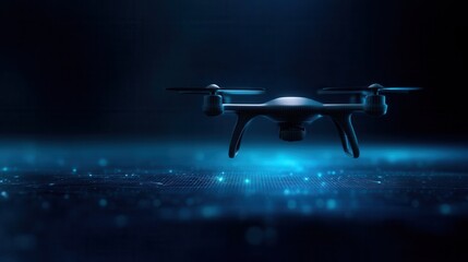 High-tech Drone Hovering in a Dark Space With Glowing Patterns Below
