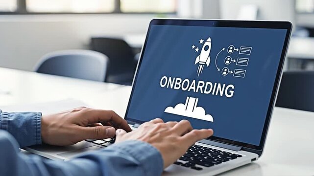 Hands working on laptop computer onboarding concept. - Powered by Adobe