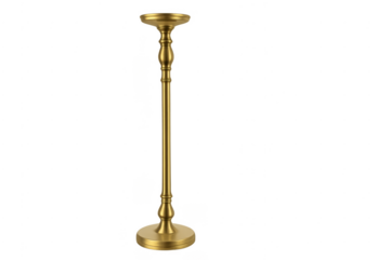 Tall golden candle holder on transparent background