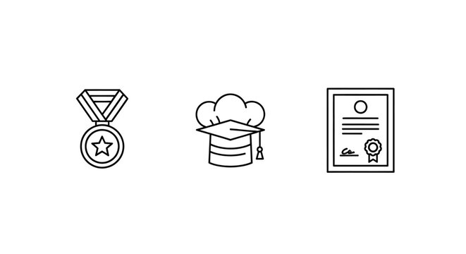 Celebrating achievement with a medal, graduation cap, and certificate icons