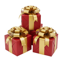 Obraz premium Three Red Gift Boxes with Gold Bows – Luxurious, Festive Holiday Elegance in Classic Style