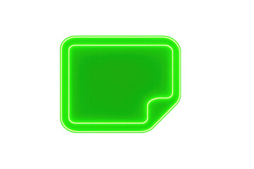 Green glowing sticker label banner with rounded corners, a curled edge, and neon light border on transparent background