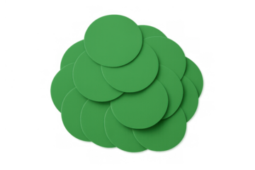 Green circles forming abstract cluster, overlapping shapes creating a layered organic pattern on transparent background
