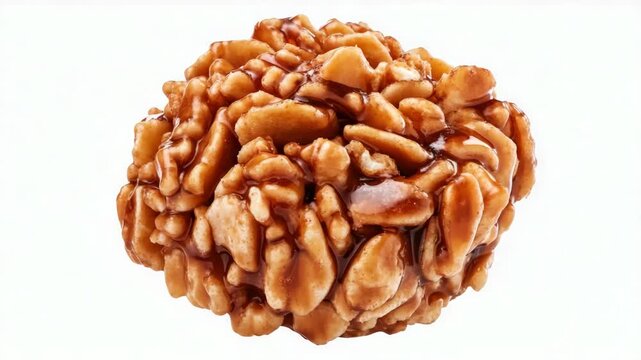 Sweet confection made with walnuts and caramel, round in shape.
