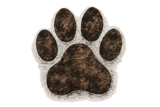 Brown textured paw print illustration featuring a fuzzy outline, symbolizing domestic pets, shelter, adoption, and veterinary care