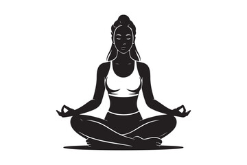 Woman in lotus pose silhouette practicing meditation