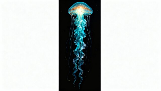 Glowing jellyfish with blue luminescent tendrils
