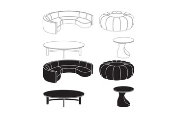 Collection of furniture silhouettes for interior design