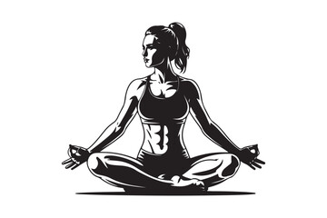 Silhouette of a woman in a yoga pose with a serene expression