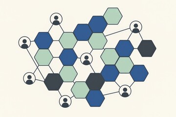 Innovative network composition with interconnected hexagons illustrating social connections and relationships in contemporary digital communications expressed through geometry