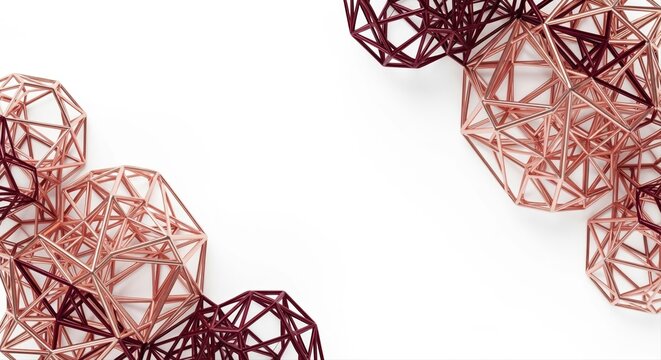abstract geometric shapes with metallic wireframe on white background, modern artistic concept - Powered by Adobe