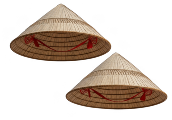 Two conical asian straw hats, also known as nn l, isolated on transparent background