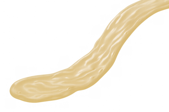 Pouring yellow liquid stream or splash with dynamic ripples on a transparent background, depicting beverages or food