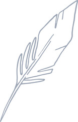 Whimsical castle core line art silver illustration of writing feather quill. Vector medieval hand drawn doodle.