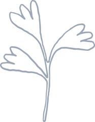 Obraz premium Whimsical castle core line art silver illustration of simple leaf branch. Vector medieval hand drawn doodle.