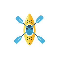 Yellow Kayak with Paddles Illustration on White Background