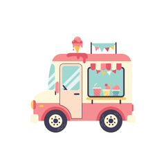 Cartoon Ice Cream Truck with Festive Decoration