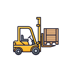 Cartoon Forklift Lifts Crate in Yellow Industry Concept
