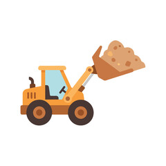Cartoon Loader Scooping Dirt, Cheerful Construction Vehicle Illustration