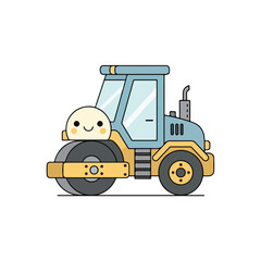 Cute Cartoon Road Roller with a Smiling Face Illustration