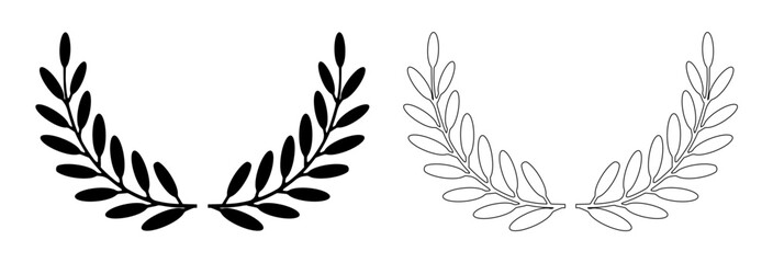 Laurel wreath icon, award symbol with leaf and branch in a circle