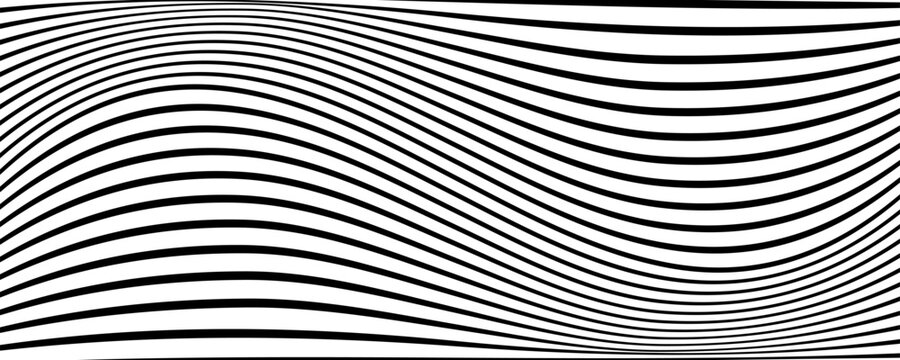 Black line wave pattern. Optical illusion stripe background, abstract geometric wavy texture