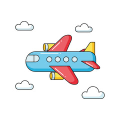 Whimsical Airplane Cartoon Floating Among Puffy White Clouds