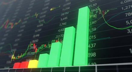 Bar graph illustration visualizing data increase with red and green indicator lines glow
