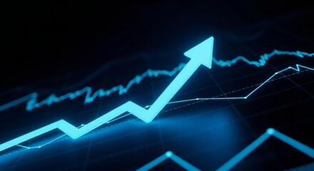 Dynamic blue chart with upward trend visually represents positive growth and momentum