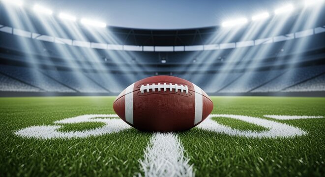 american football on yard line under stadium lights during exciting night game
