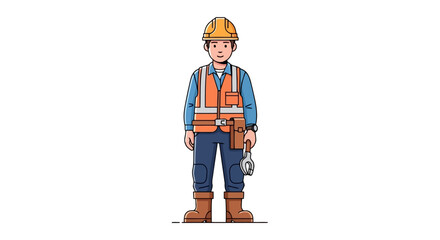 Construction worker wearing a hard hat and safety vest, holding a wrench