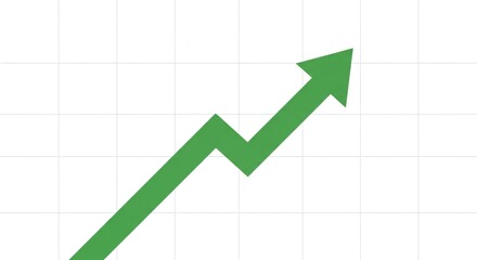 Illustrated green arrow climbs on a white grid, showing growth and positive trend, success