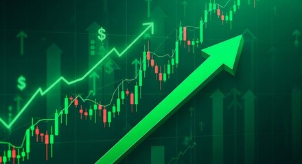 Uptrend visual with stylized graph and arrows showing market growth and positive economic trends