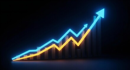 Vibrant upward trend depicted with glowing lines, illustrating growth and positive market movement