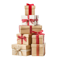 Obraz premium Stack of Gift Boxes Isolated on White and Png Transparent Background