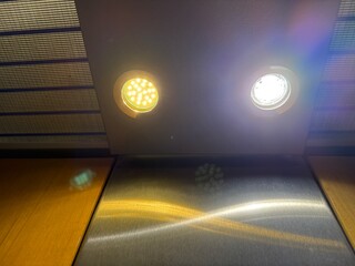 Modern LED ceiling lights with warm and cool tones in contemporary interior design