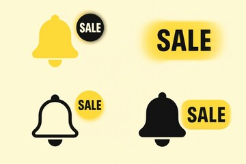Attention-grabbing sale notification bell symbolizing urgency with bold typography highlighting special offers in vibrant yellow tones creating an inviting promotional atmosphere
