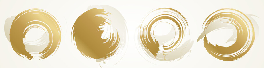 金色の筆で書いた円形のベクター素材。