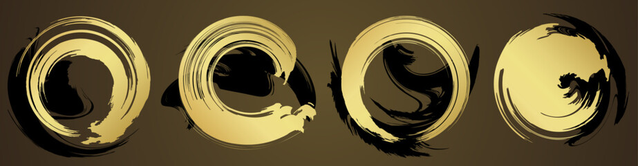 金色の筆で書いた円形のベクター素材。